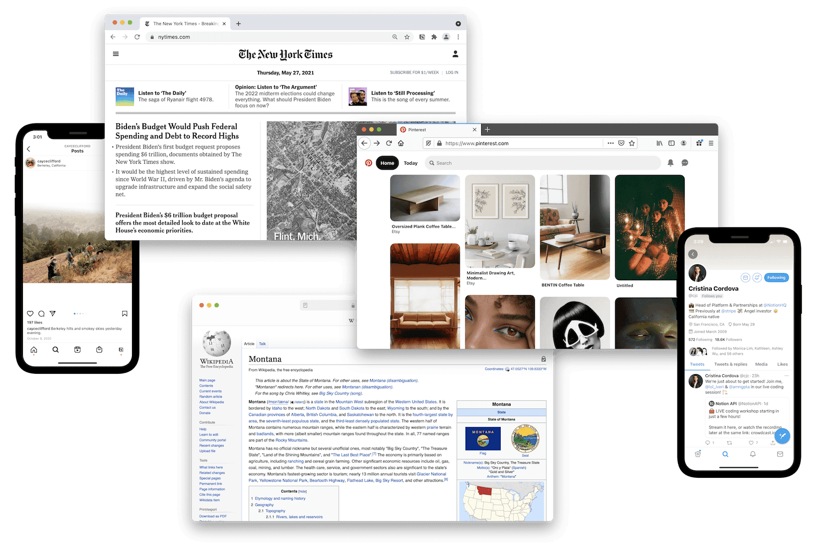 Exemplos de sites que podem ser salvos no Web Clipper do Notion